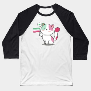 Cute Cat Holding Abrosexual Pride Flag Baseball T-Shirt